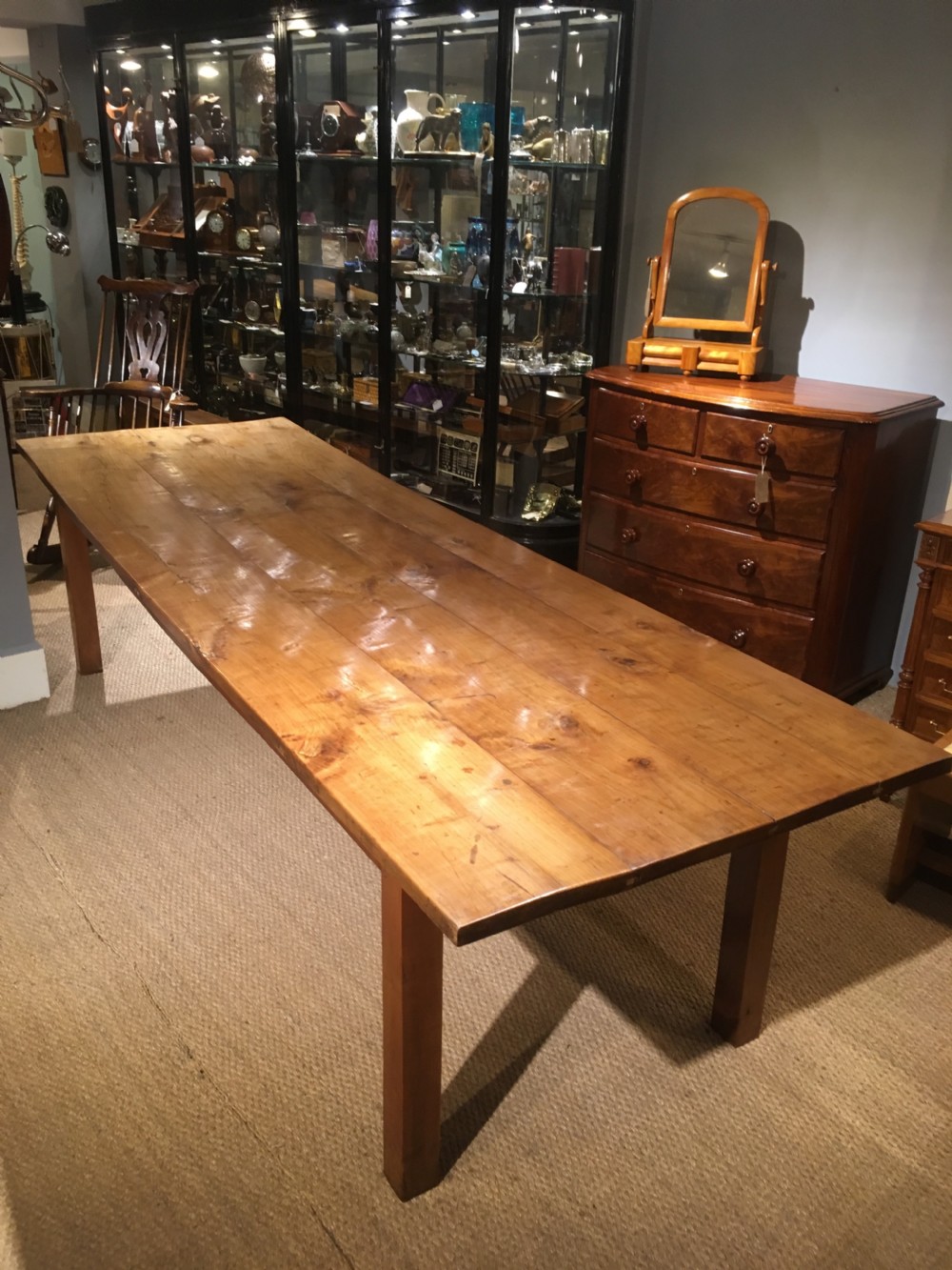 long and wide cherrywood farmhouse table