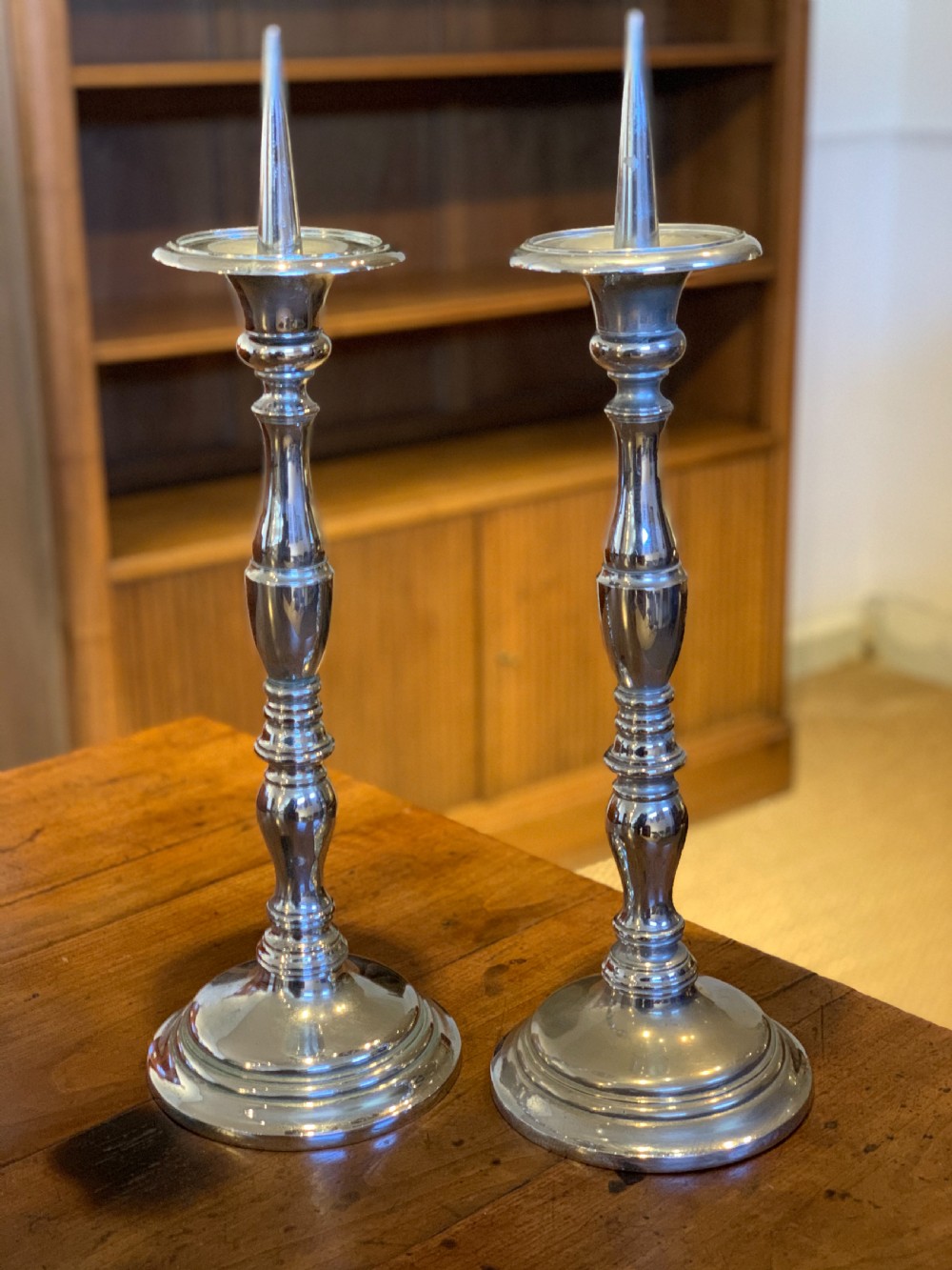 pair of 19th century cavalry officers communion candlesticks