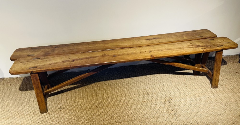pair of cherry wood benches