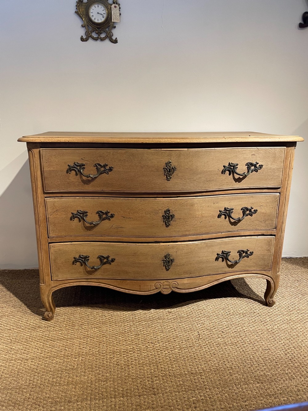 washed oak serpentine fronted french commode