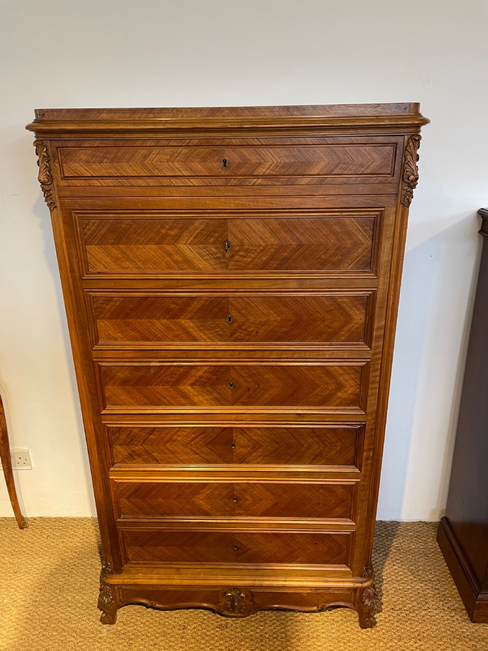 tall narrow walnut chest of drawers