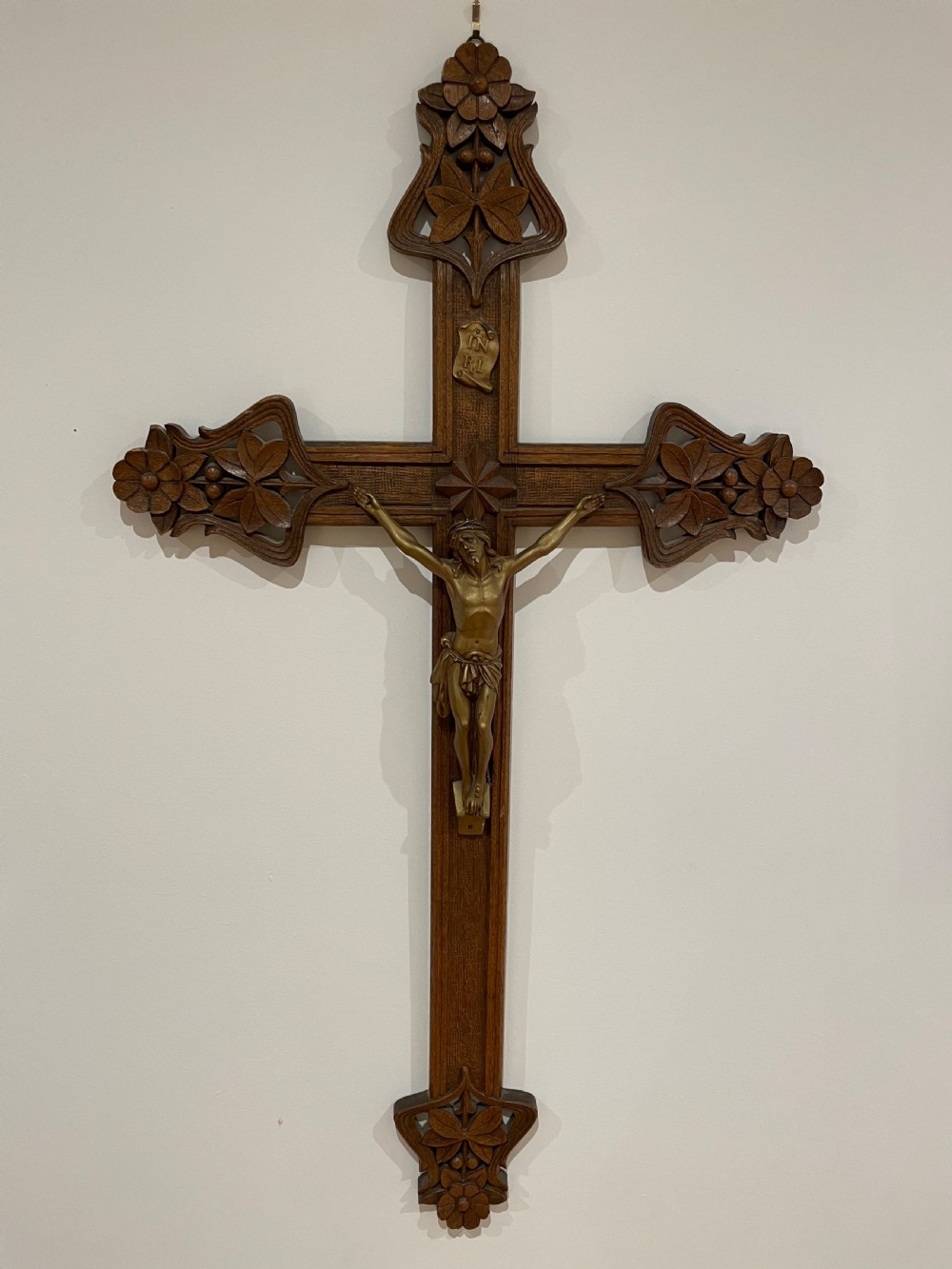 large art nouveau carved oak crucifix