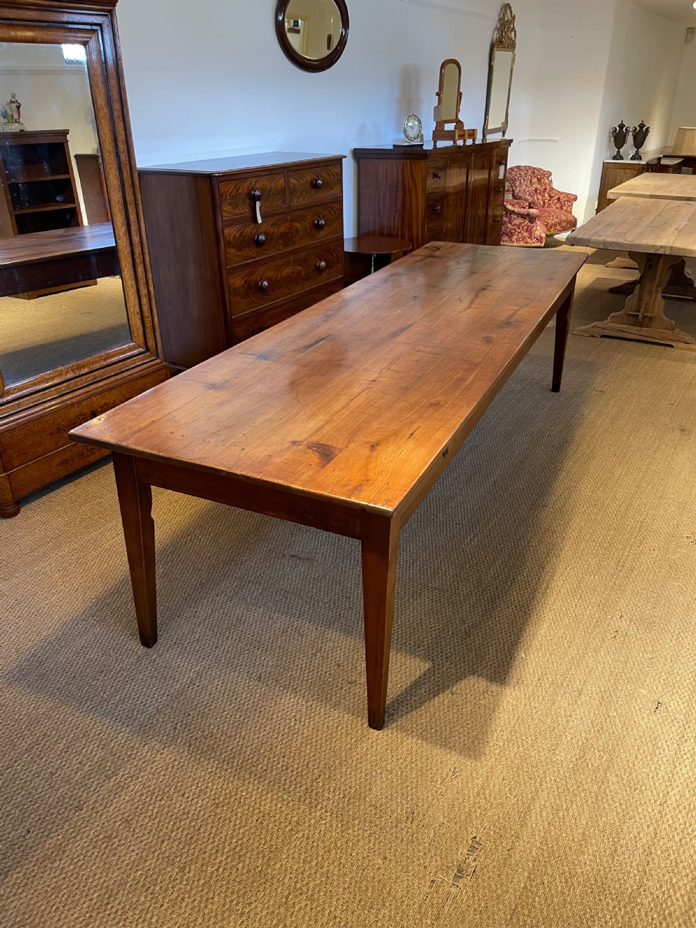 very large cherry wood farmhouse table