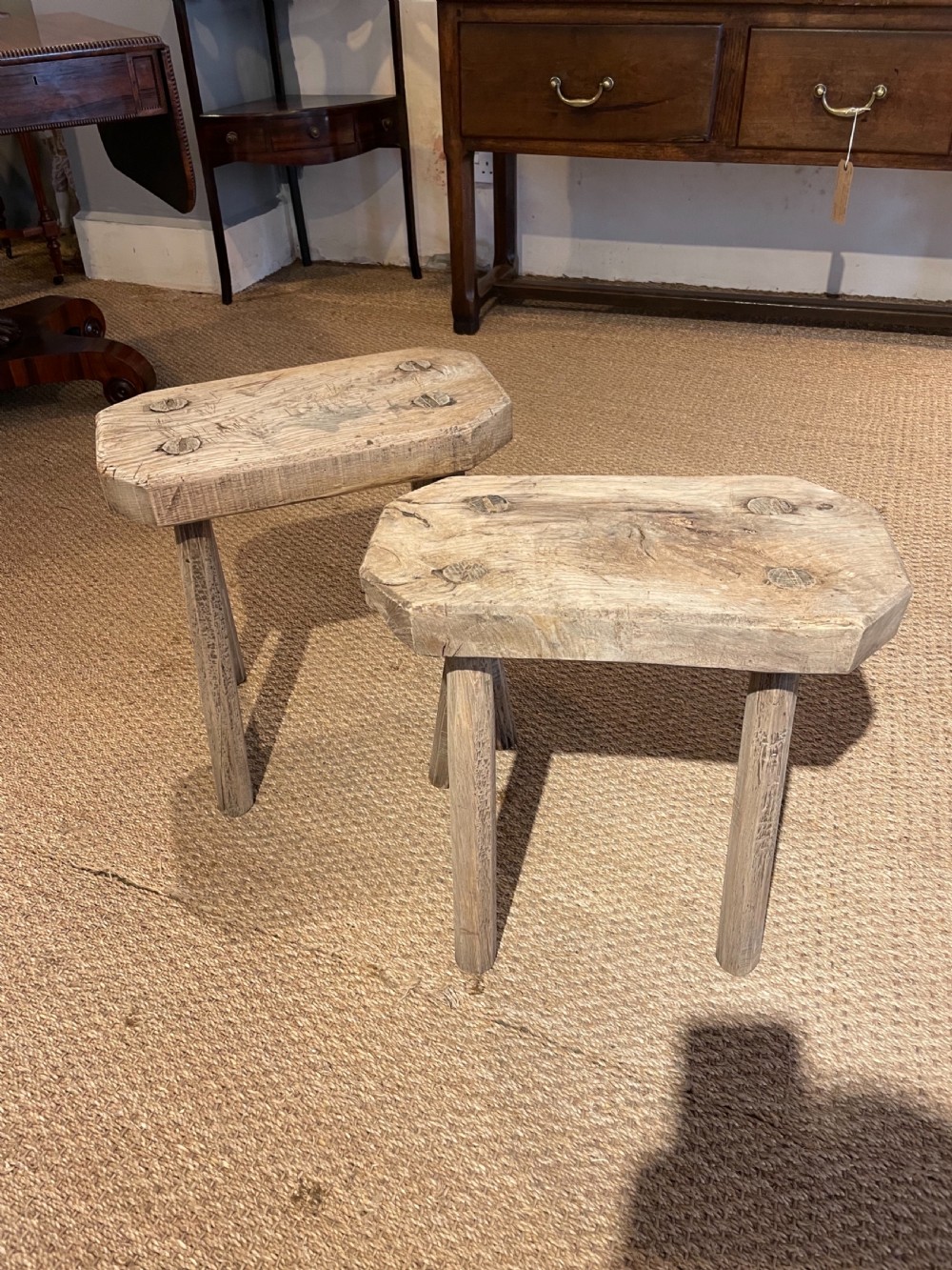 pair of 19th century oak milking stools