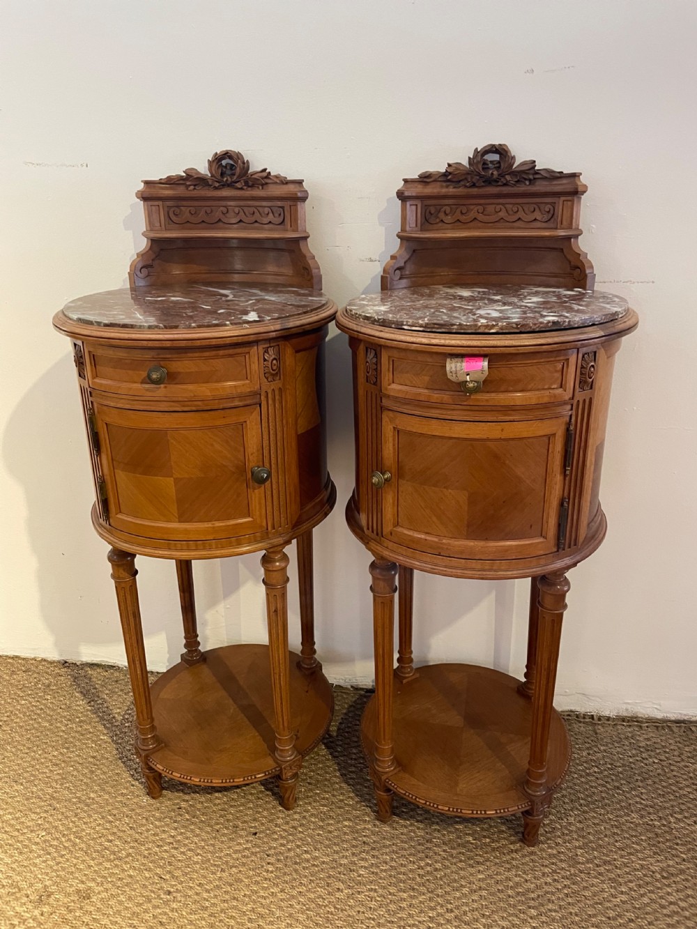 pair of walnut bedside cabinets